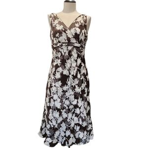 Ann Taylor Elegant Brown and White Floral Silk Dress